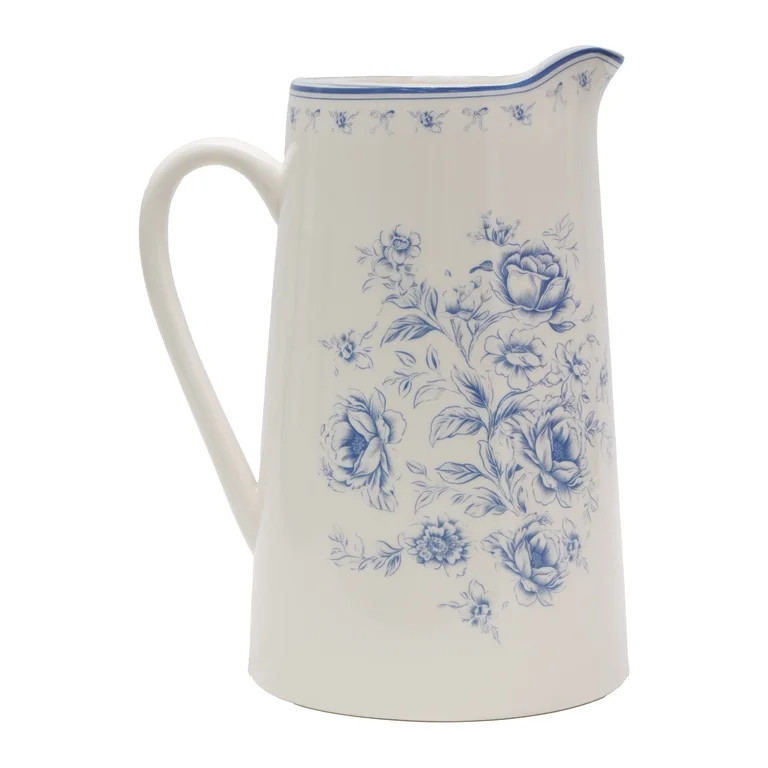 Floral Stoneware Pitcher, Blue and White, 3 qt, by My Texas House | Walmart (US)