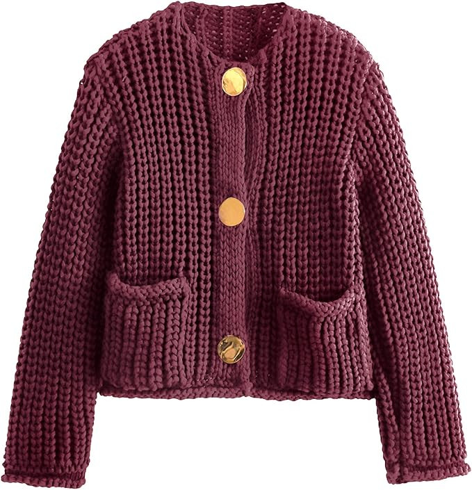 Yimoon Women's Cropped Cardigan Sweater Button Down Chunky Knit Sweater Long Sleeve Fall Open Fro... | Amazon (US)