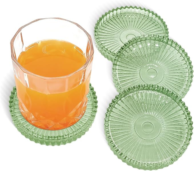 Round Modern Clear Coasters Set of 4, VIBRATITE 4 Inch Glass Cup Coaster Modern Crystal Coasters ... | Amazon (US)