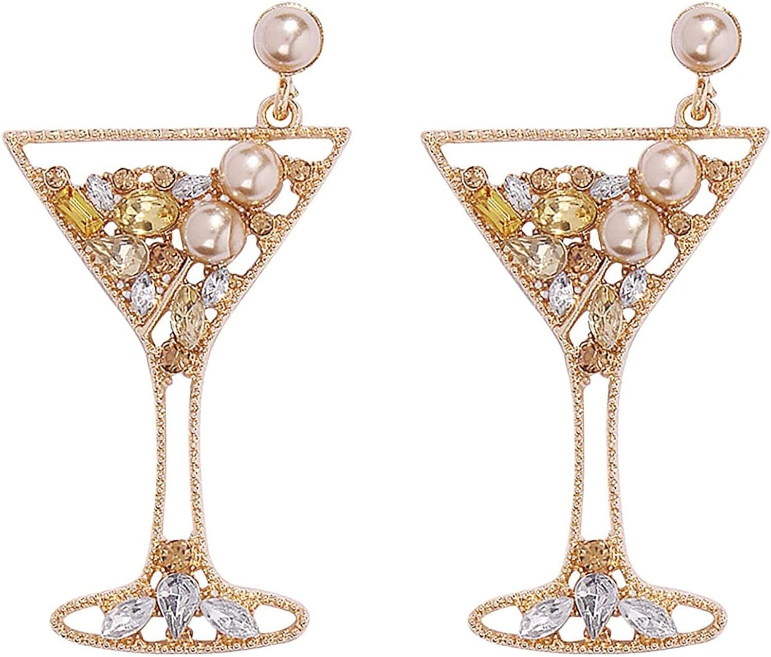 U-M Champagne Wine Glass Post Drop Dangle Earrings for Women Crystal Faux Pearl Beaded Jewelry Fe... | Amazon (US)