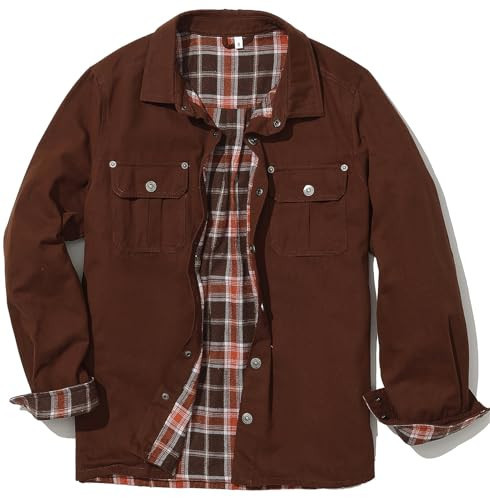 PEGENO Flannels for Men Flannel Plaid Lined Shacket Men's Fall Jackets Flannel Shirt Jackets for Men Dark Brown Small | Amazon (US)