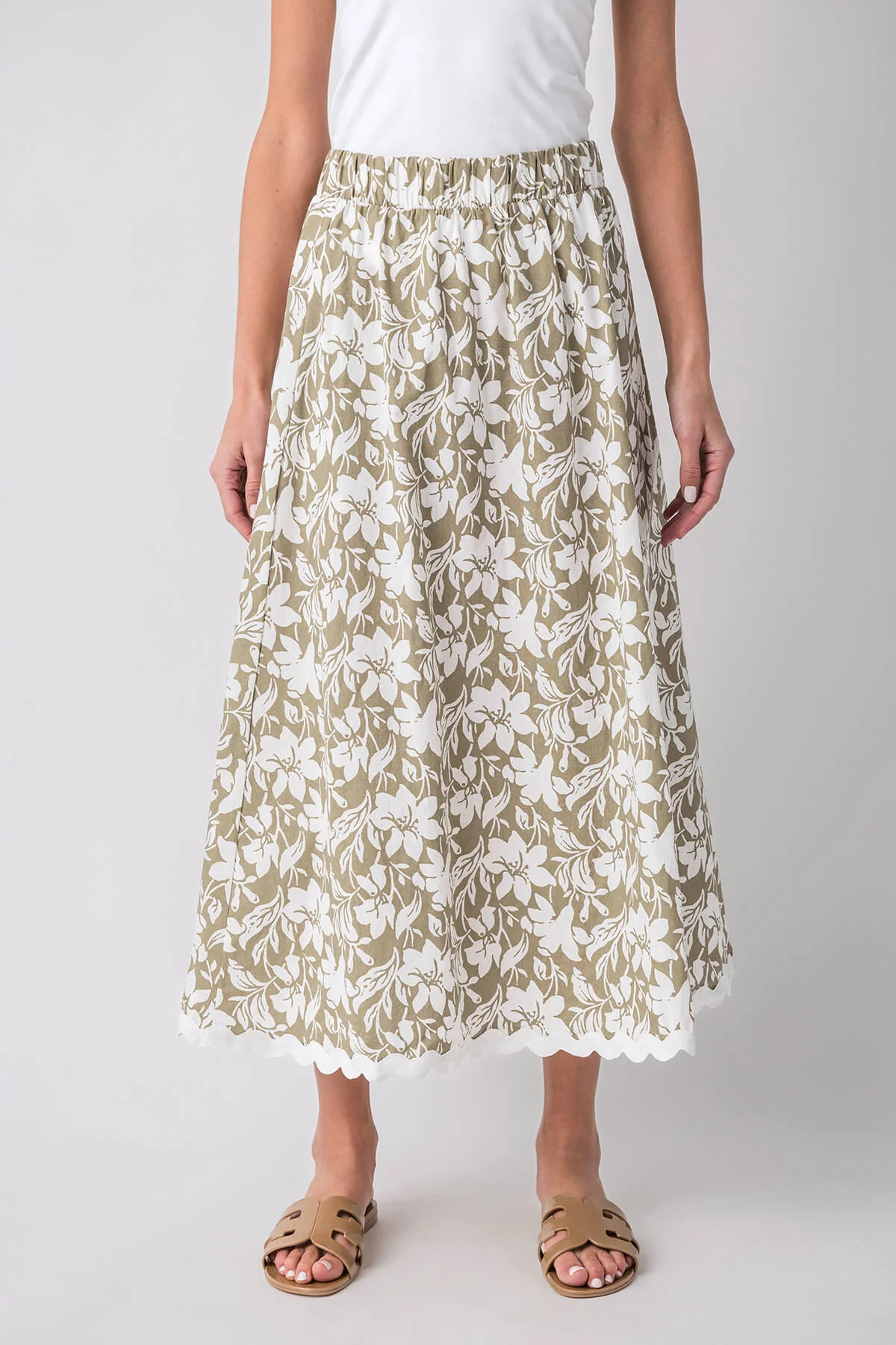 By Together Rome Scallop Trim Midi Skirt | Social Threads