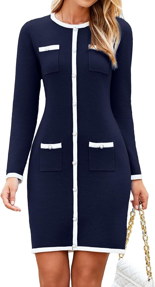 Simplee Womens Fall Sweater Dress Winter Knitted Long Sleeve Bodycon Mini Work Dress Casual Holid... | Amazon (US)