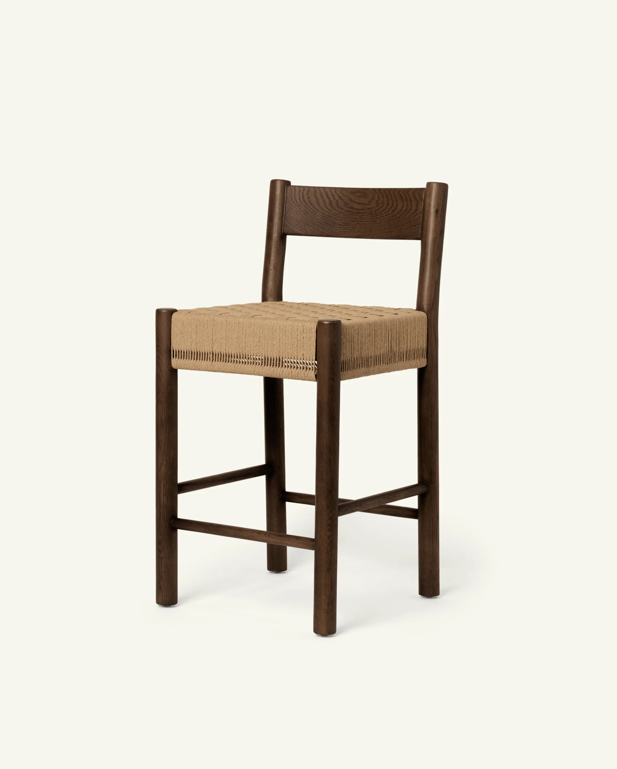 isa counter stool - brown oak with a woven checkerboard paper cord seat | Hati Home