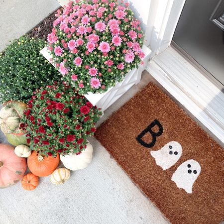 Fall front porch, Halloween doormat, planter 

#LTKfindsunder100 #LTKhome #LTKSeasonal