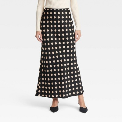Women's Maxi Slip Skirt - A New Day™ Black/Cream Polka Dots M | Target