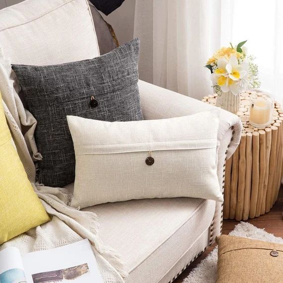 Beige Cream Self Textured Throw Pillow Cover | Sofa Chair Cushion Linen | Decorative Lumbar Cushi... | Etsy (CAD)