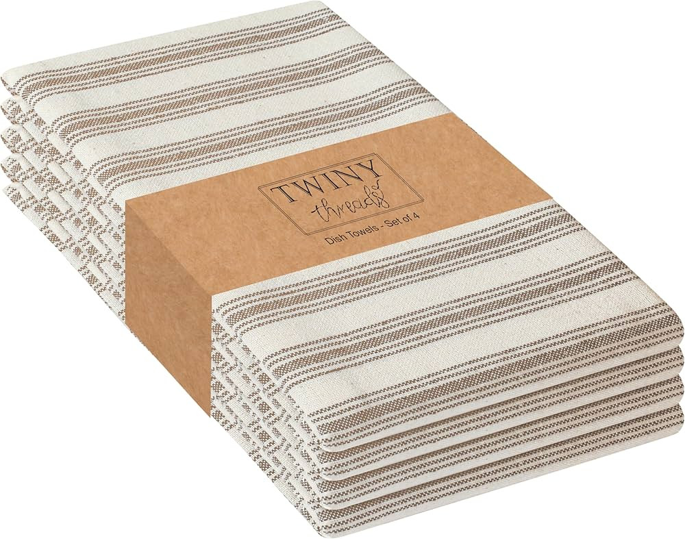 TWINY threads Set of 4 Farmhouse Stripe Kitchen Towels (18x26 Inches) Premium Tea Towels with Han... | Amazon (US)