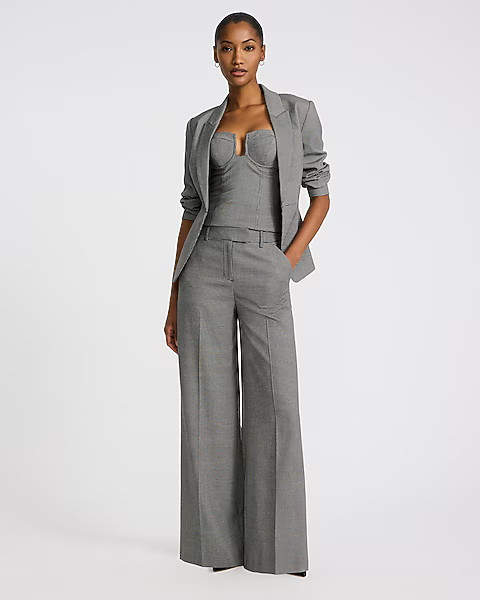 Editor Mid Rise Houndstooth Wide Leg Pant | Express