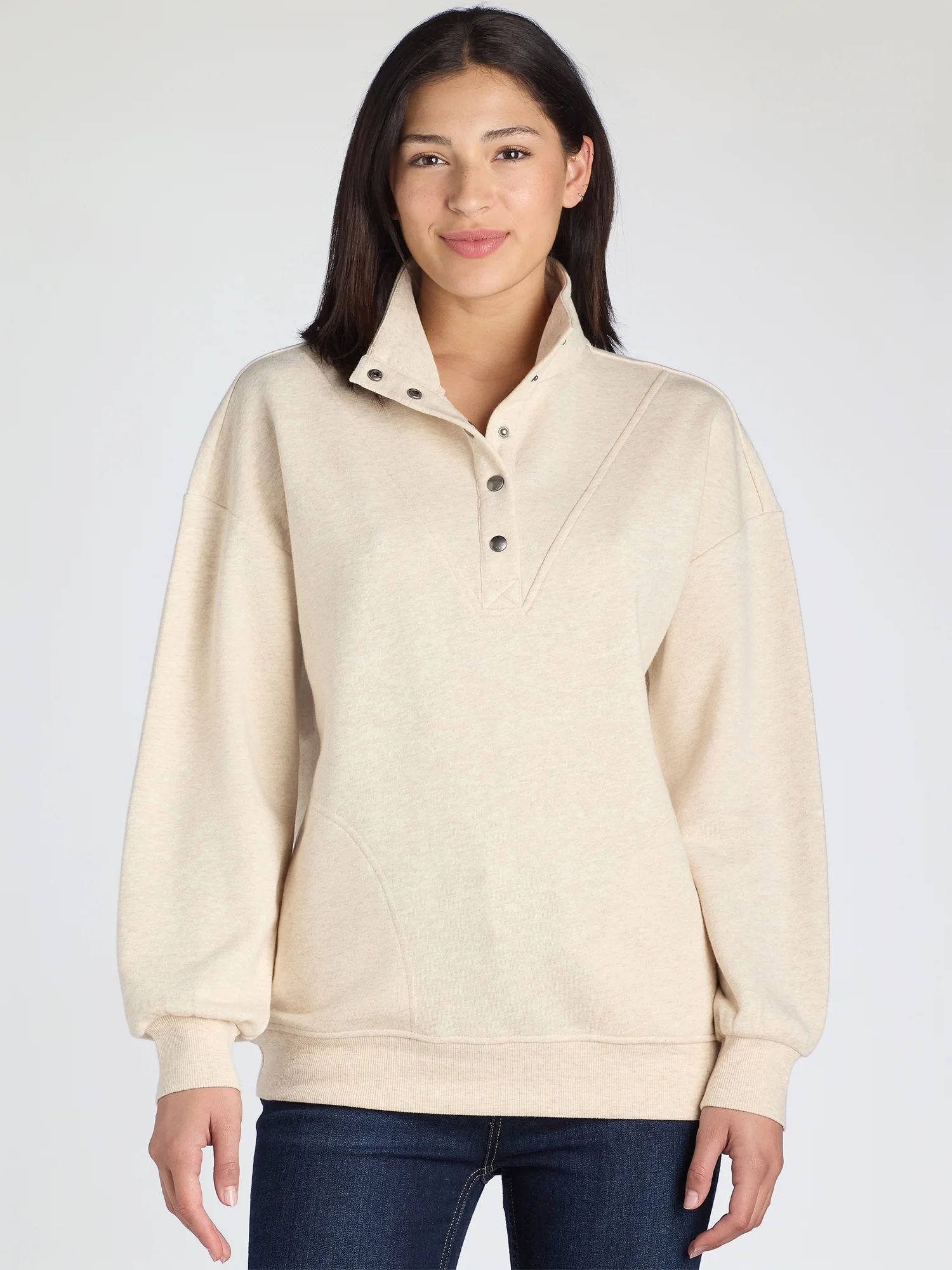 Time and Tru Women's Mock Neck Henley Pullover Sweatshirt, Sizes XS-XXXL | Walmart (US)