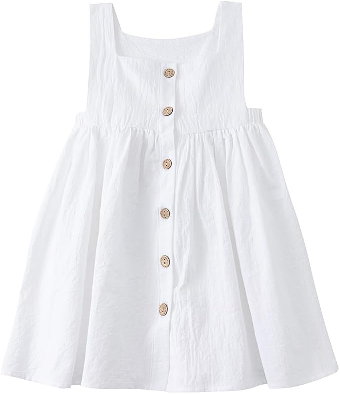 Toddler Girl Cotton Linen Summer Dress Suspender Sleeveless Button Beach Girls Sundress | Amazon (US)