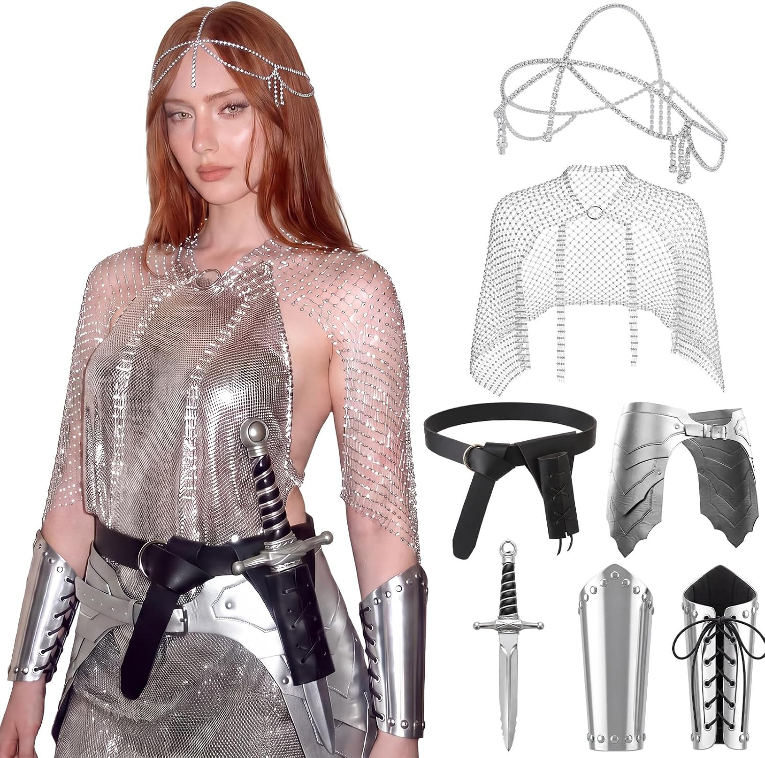 Newcotte 7 Pcs Medieval Armor Women Knight Costume Accessories Set | Amazon (US)