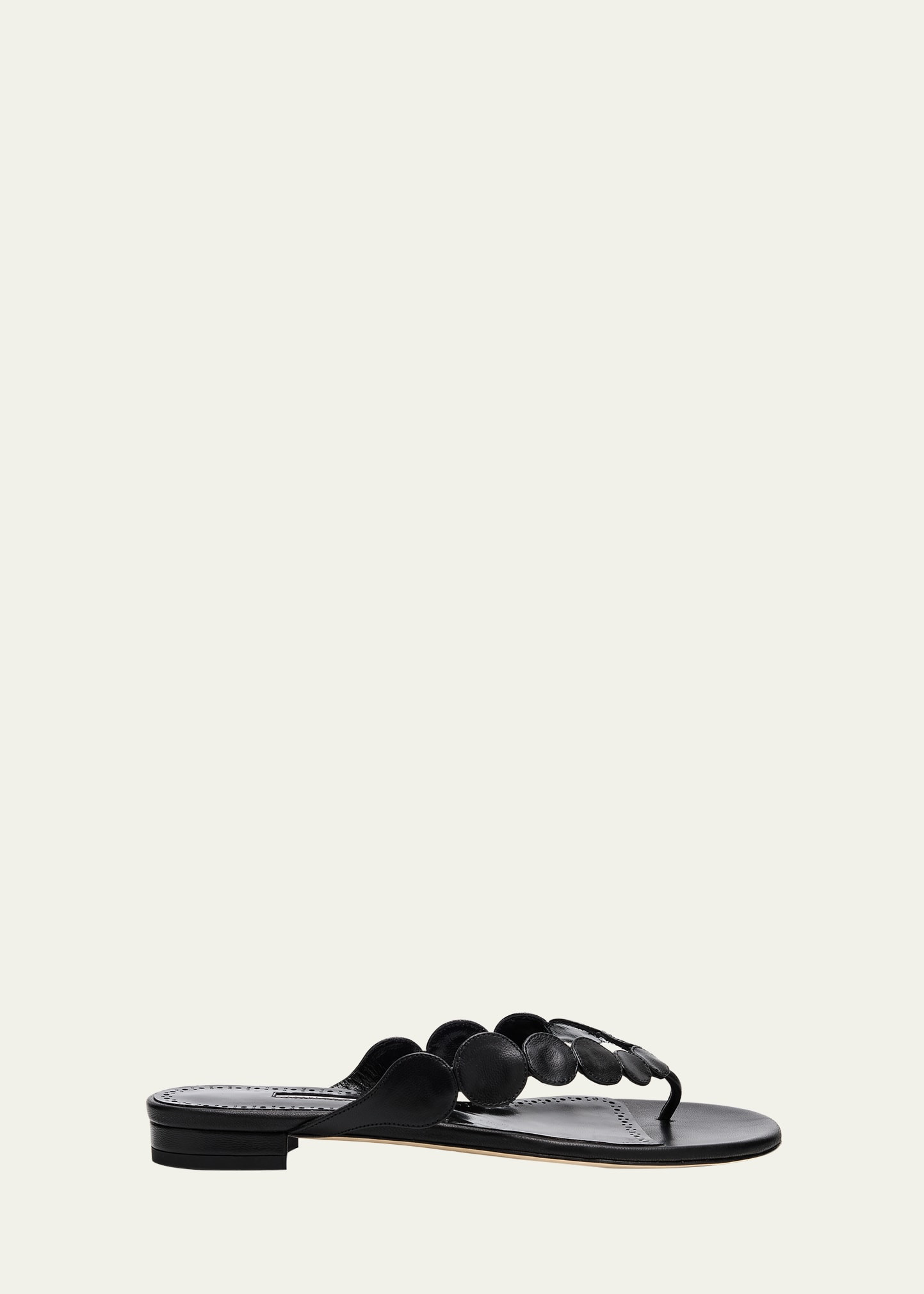 Manolo Blahnik Nour Circle Leather Flat Thong Sandals | Bergdorf Goodman