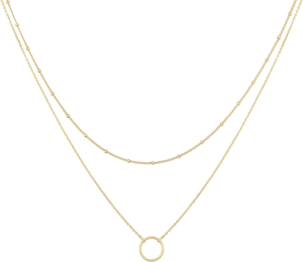 Layered Heart Necklace Pendant Handmade 18k Gold Plated Dainty Gold Choker Arrow Bar Layering Lon... | Amazon (US)