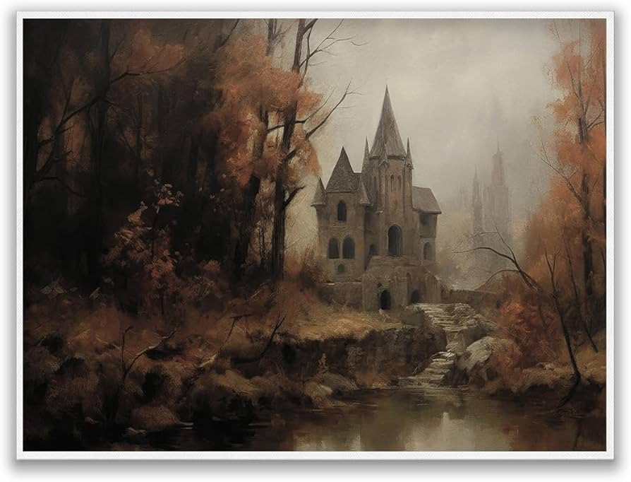 Retro Halloween Wall Art,Witch Haunted Castle Print,Vintage Neutral Halloween Wall Decor,Hallowee... | Amazon (US)