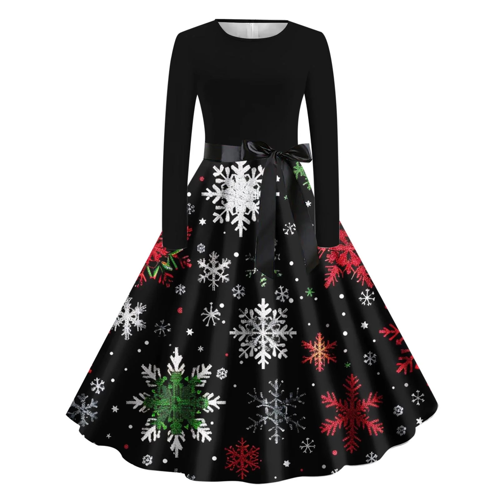 VBVC No Boundaries Women's Santa Claus Tie Belt Dress,Ladies Sparkling Snowflake Midi Dress,Merry... | Walmart (US)