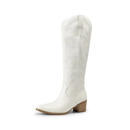 DREAM PAIRS Women's Knee High Cowboy Boots Embroidered Western Boots with Narrow Square Toe Comfortable Chunky Heel Tall Boots with Inner Zipper | Walmart (US)