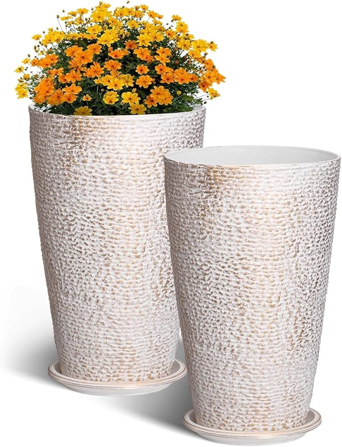 VEVOR Set of 2 Tall Outdoor Planters 21" H, Round Large Planters for Front Porch and Patio, Stone... | Amazon (US)