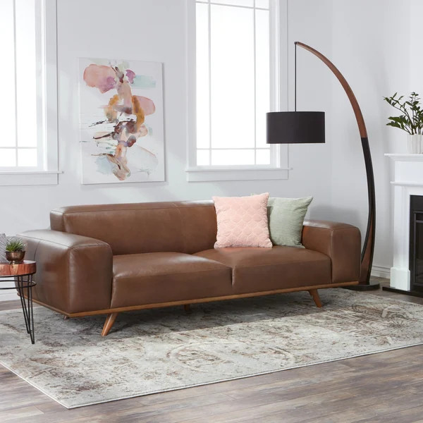 Strick & Bolton Dante Italian Oxford Tan Leather Sofa | Bed Bath & Beyond