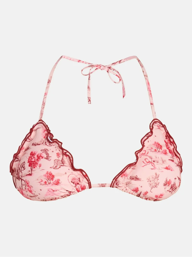 No Boundaries Scenic Route Triangle Bikini Top with Double Lettuce Edge, Women's XXS-XXL | Walmart (US)