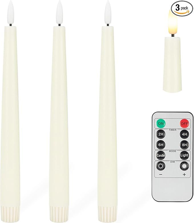 Flameless Taper Candles with 3D Wick, 9.6" Real Wax LED Candles with Remote and Timer, 3 Pack Fli... | Amazon (US)