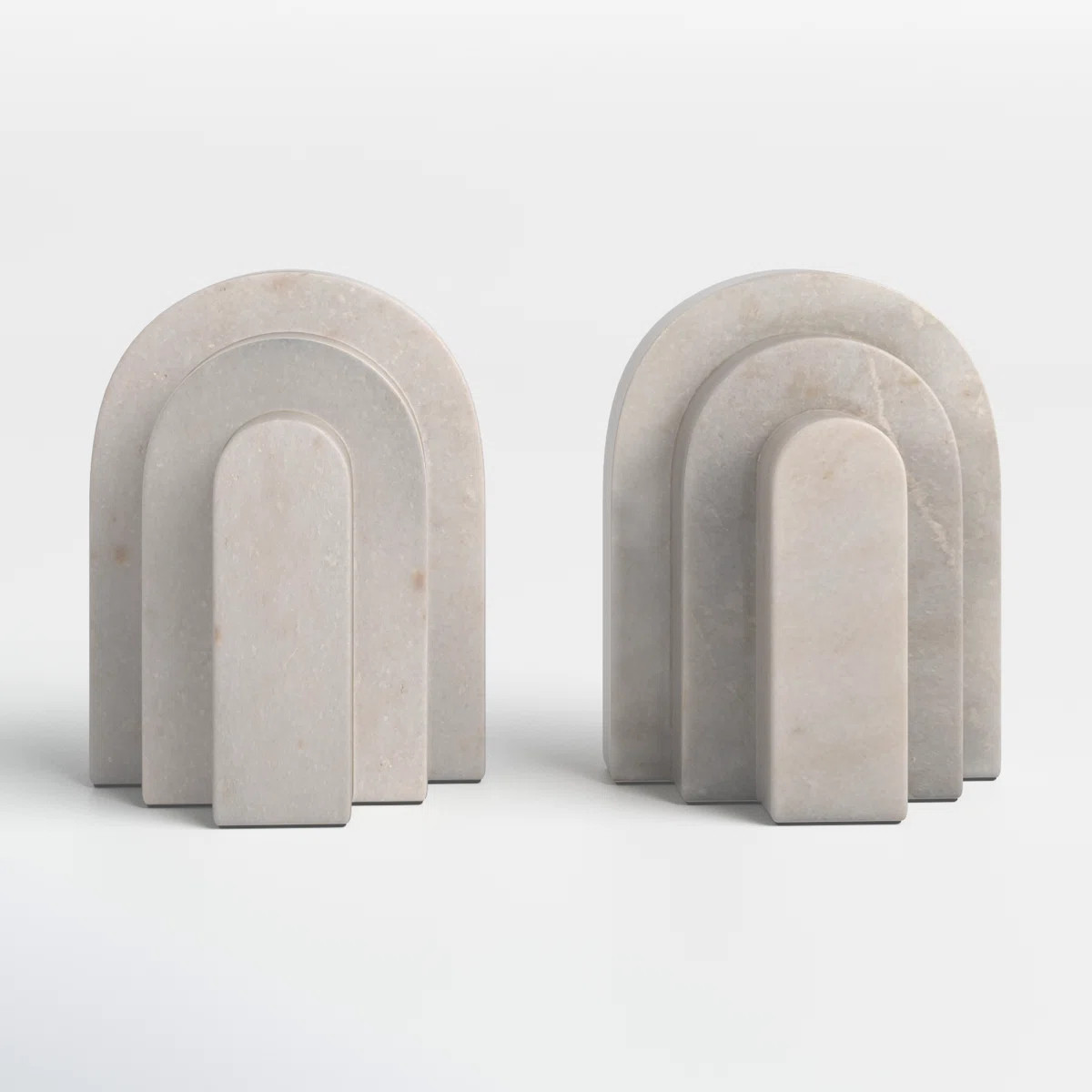 Set of 2 Bookends Contemporary Layered Arches 6" White Marble Bookends for Decorative Book Displa... | Wayfair North America