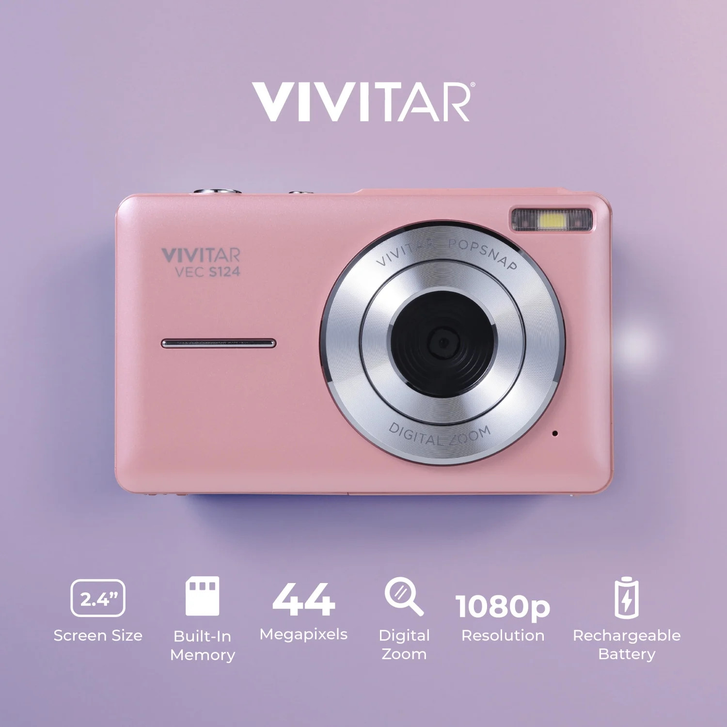 Vivitar Popsnap Compact Digital Camera, Pink, 16X Zoom, 1080p, Built-in Flash, Micro SD, Slim Lig... | Walmart (US)