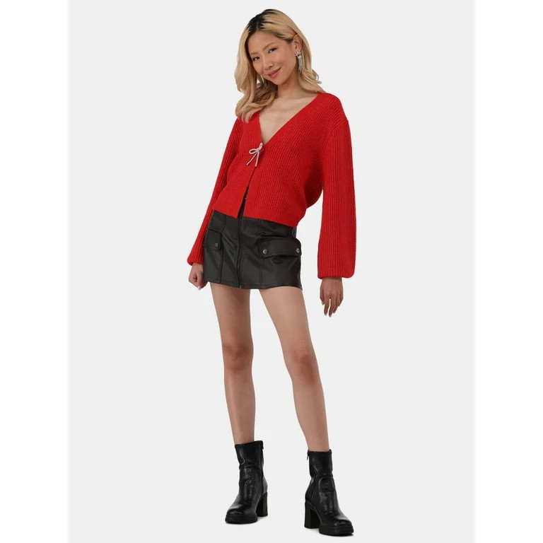 No Boundaries Rhinestone Bow Cardigan, Women's | Walmart (US)