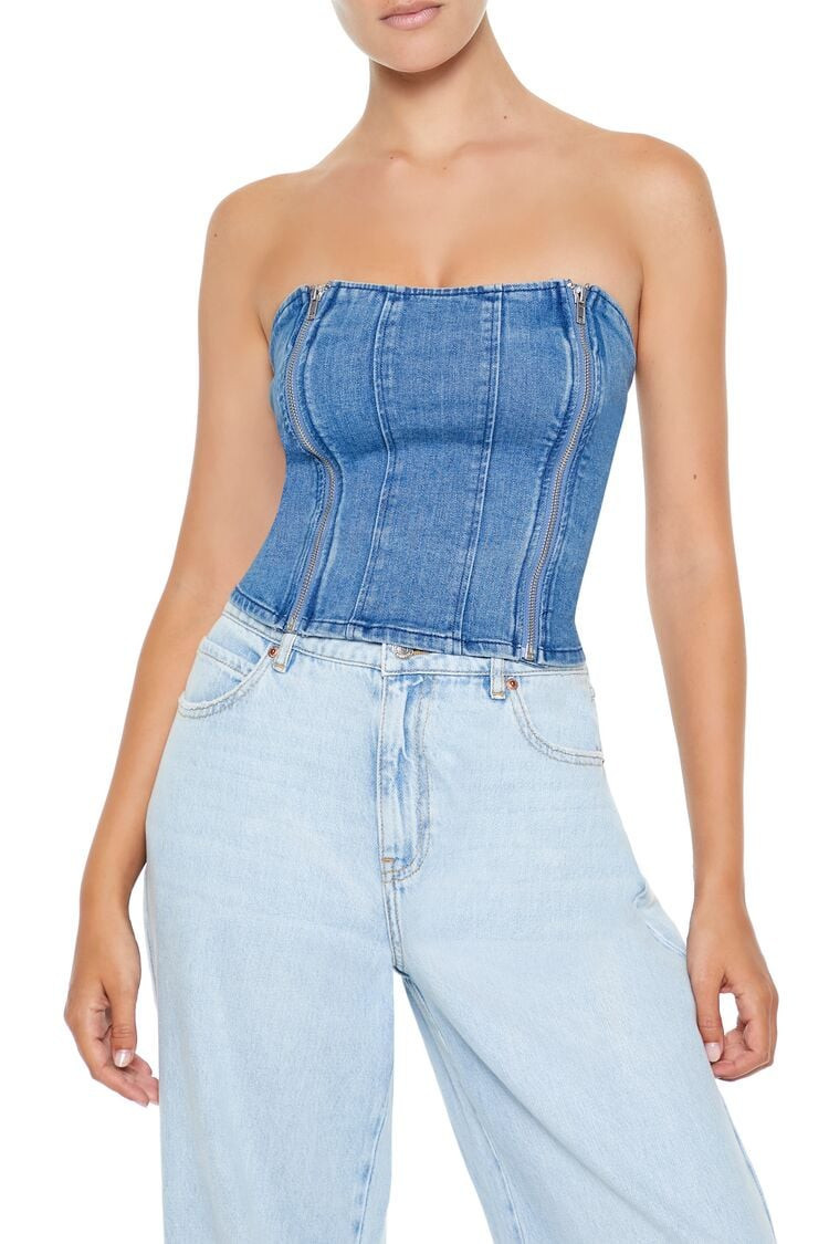 Denim Lace-Up Tube Top | Forever 21