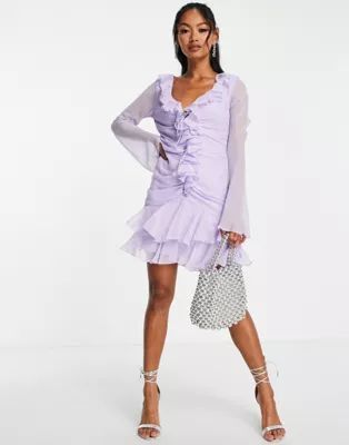 ASOS DESIGN 90s ruffle front mini dress in lilac | ASOS (Global)
