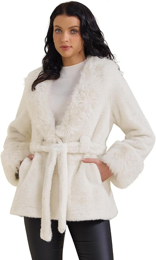 Allegra K Women's Faux Fur Winter Coats Long Sleeve Lapel Shaggy Jacket Warm Coat with Pockets 20... | Amazon (US)