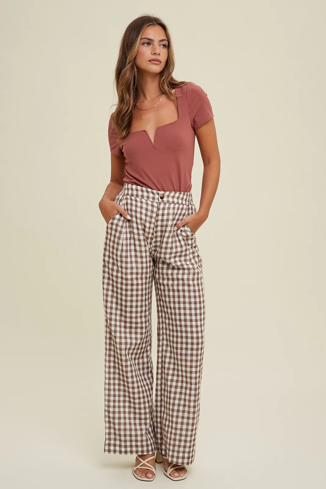 Mocha Checkered Gauze Cotton Pants | PinkBlush Maternity