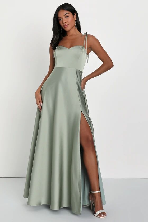 Delightful Vision Sage Green Satin Maxi Dress Spring Gown Maxi Spring Dress Maxi Spring Maxi Dress | Lulus