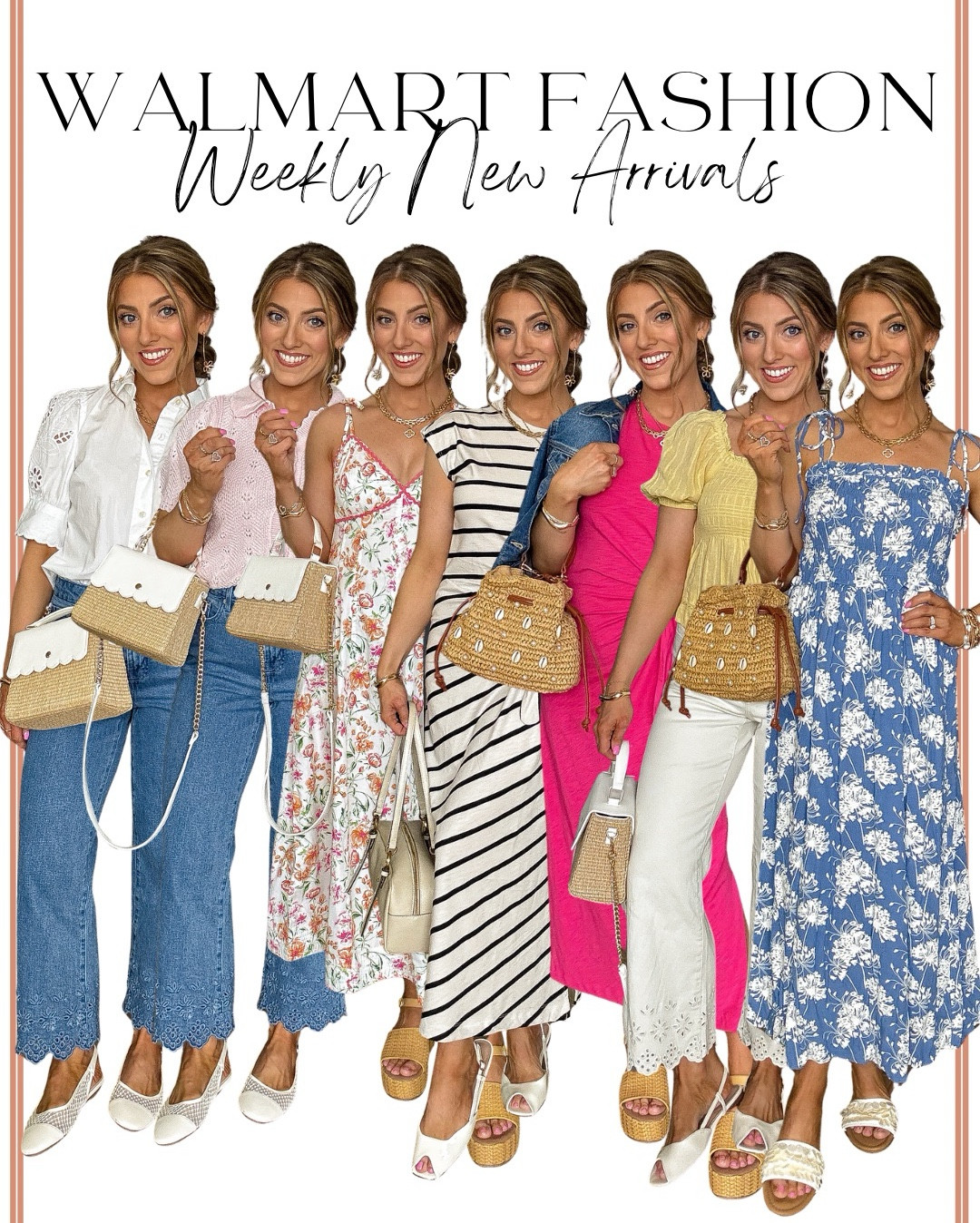 WALMART FASHION Weekly New Arrivals 🤍✨

This week’s Walmart fashion new arrivals might truly be some of the BEST I’ve ever found 👏🏼 13 head-to-toe Walmart outfits styled and ready for spring — and every single look is affordable, wearable, and SO good.

We’re talking:

• Feminine eyelet jeans + scalloped hems
• Chic denim dresses & matching sets
• Spring sweaters + lightweight cardigans
• Classic striped dresses
• Floral midi & maxi dresses
• Bright pink statement pieces
• The prettiest yellow tops
• Neutral woven handbags
• Raffia platforms, ballet flats & spring sandals

Everything is styled completely head to toe from Walmart — outfits, shoes, handbags, accessories — and the quality is unreal for the price point. These are the kind of pieces you can wear for spring break, Easter, church, teacher outfits, date night, everyday mom life, and vacations.

If you’re building a spring capsule wardrobe on a budget, this is SUCH a good drop 🙌🏼 So many classic, feminine, polished pieces that look boutique but are Walmart prices.

All 13 looks are linked in LTK 🤍

#WalmartFashion #WalmartNewArrivals #HeadToToeWalmart #AffordableFashion #SpringFashion #WomensFashion #SpringOutfits #WalmartFinds #MomStyle #TeacherStyle #BudgetStyle #LTKStyle

#LTKSaleAlert #LTKPetite