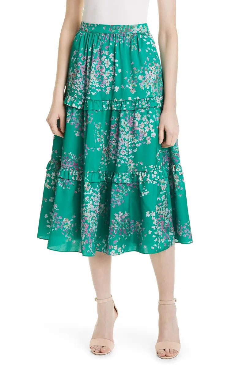 Ted Baker London Serendipity Floral Tiered Ruffle Satin Skirt | Nordstrom | Nordstrom