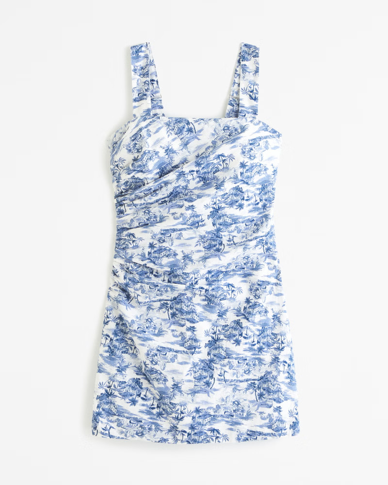 Linen-Blend Ruched Squareneck Mini Dress | Abercrombie & Fitch (US)