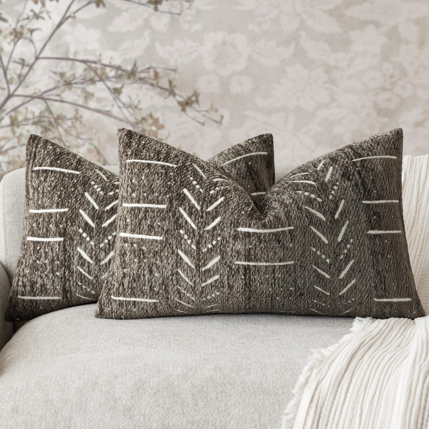 Home Décor Decorative Boho Chenille Throw Pillow Covers Neutral Lumbar Cushion Covers Textured S... | Amazon (US)