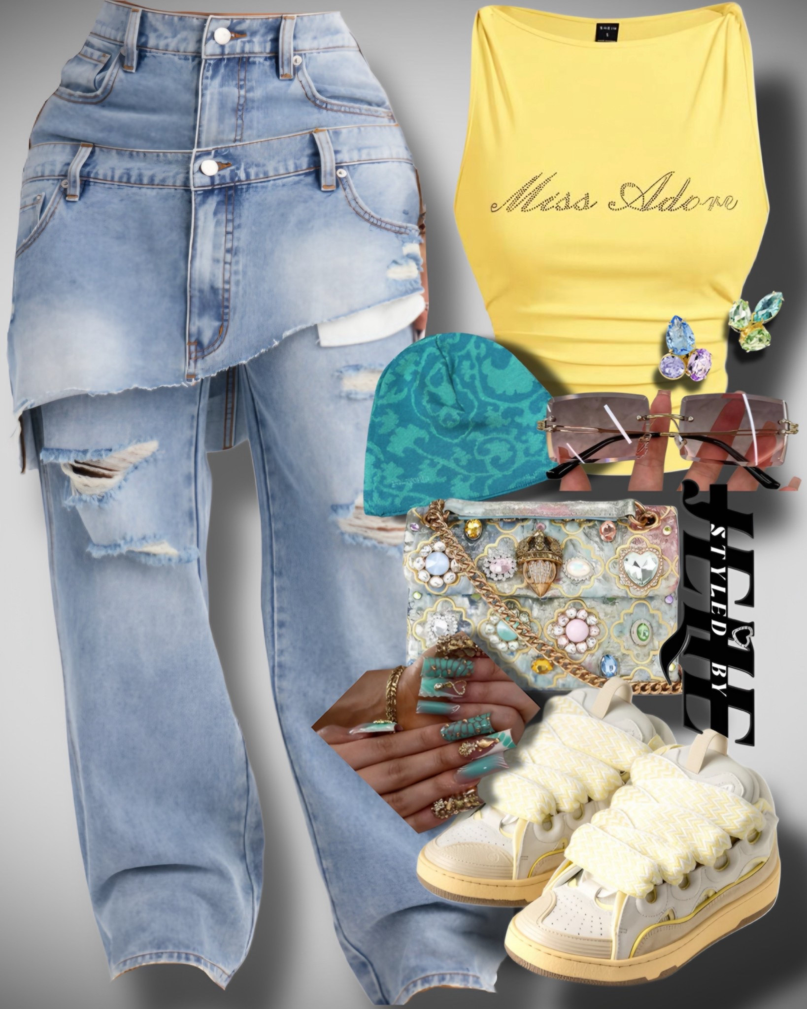 Jeans Strike It Up Skirt Overlay Ripped Jeans - Light Wash. Shoes yellow lanvin curbs