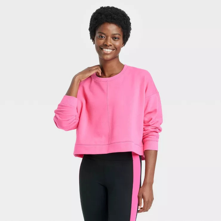 Women's Cotton Fleece Crewneck Cropped Sweatshirt - All in Motion™ | Target