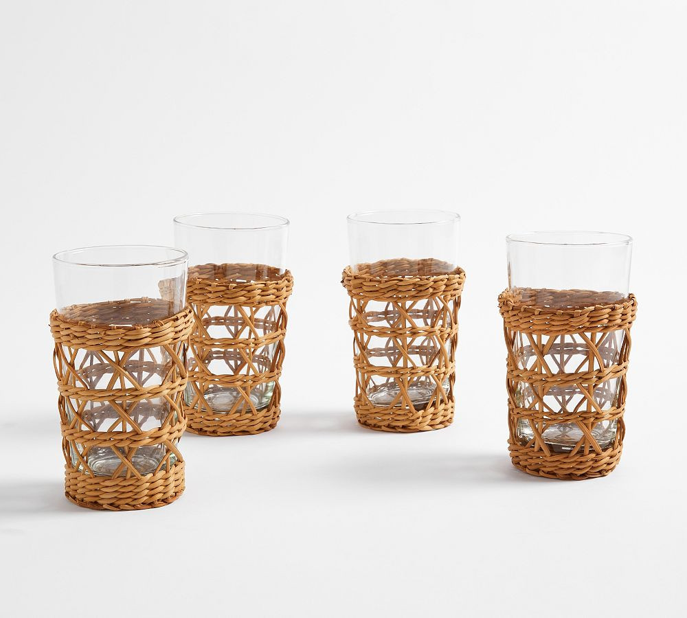 Handwoven Wicker and Glass Tumblers - Set of 4 | Pottery Barn (US)