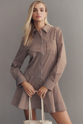 English Factory Long-Sleeve Drop-Waist Mini Shirt Dress | Anthropologie (US)