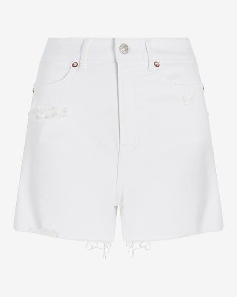 Super High Waisted White Mom Jean Shorts | Express