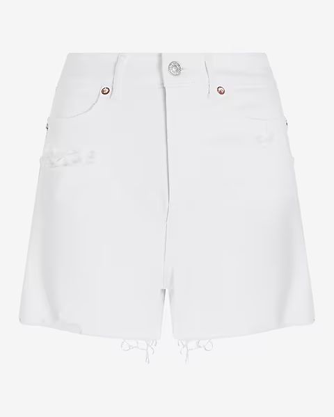 Super High Waisted White Mom Jean Shorts | Express