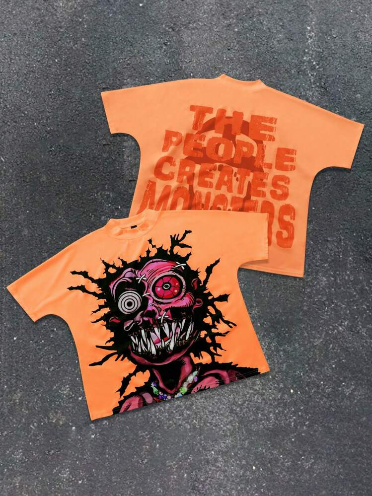 Manfinity EMRG Men's Apricot Big Eye Monster Halloween T-Shirt | SHEIN