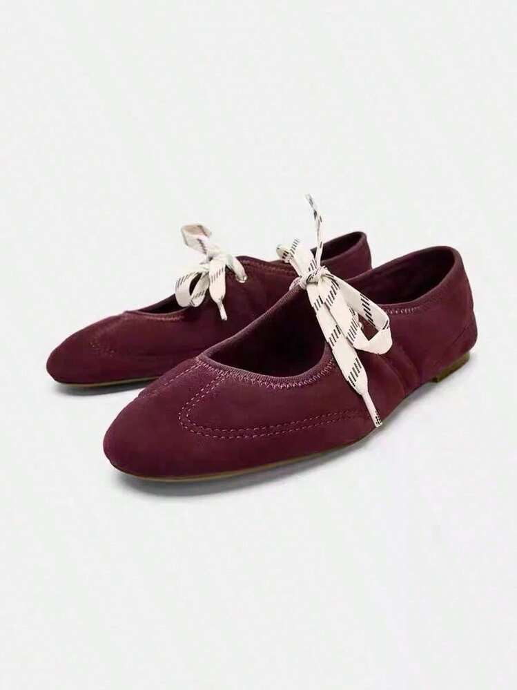 Burgundy Lace Ballet Flats | SHEIN