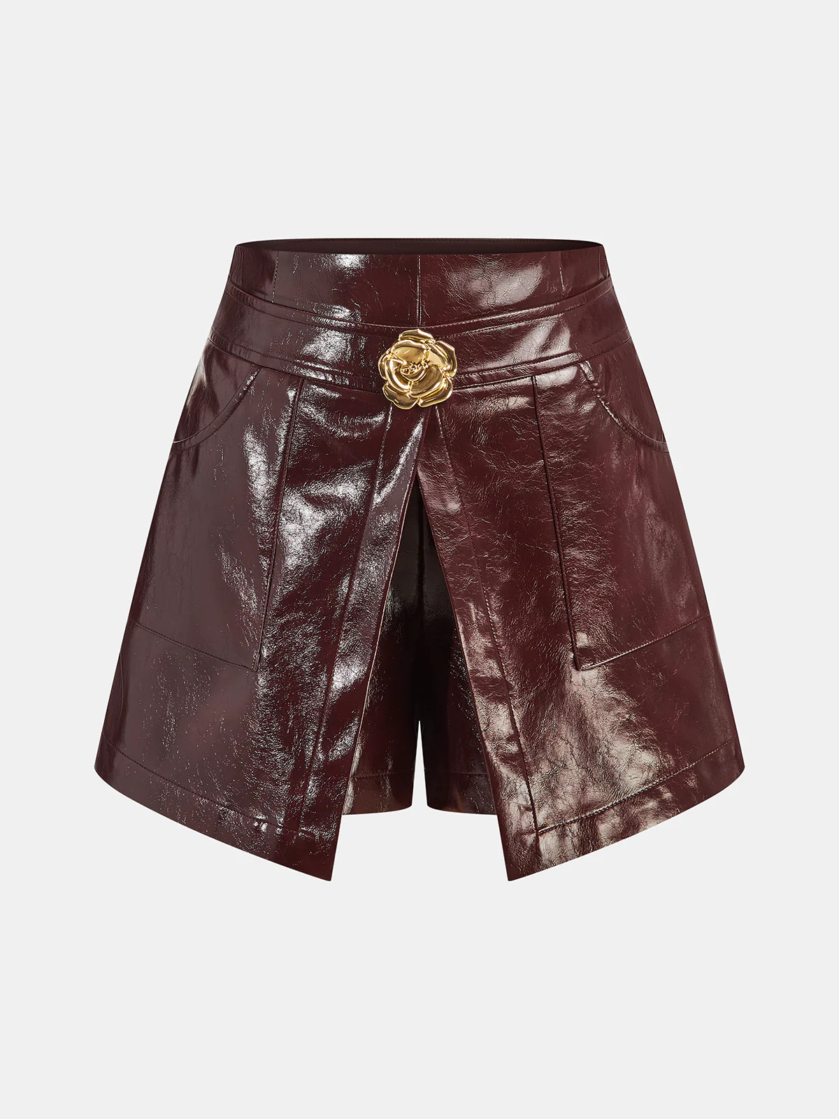 Metal Rose Faux Leather Skort | Commense