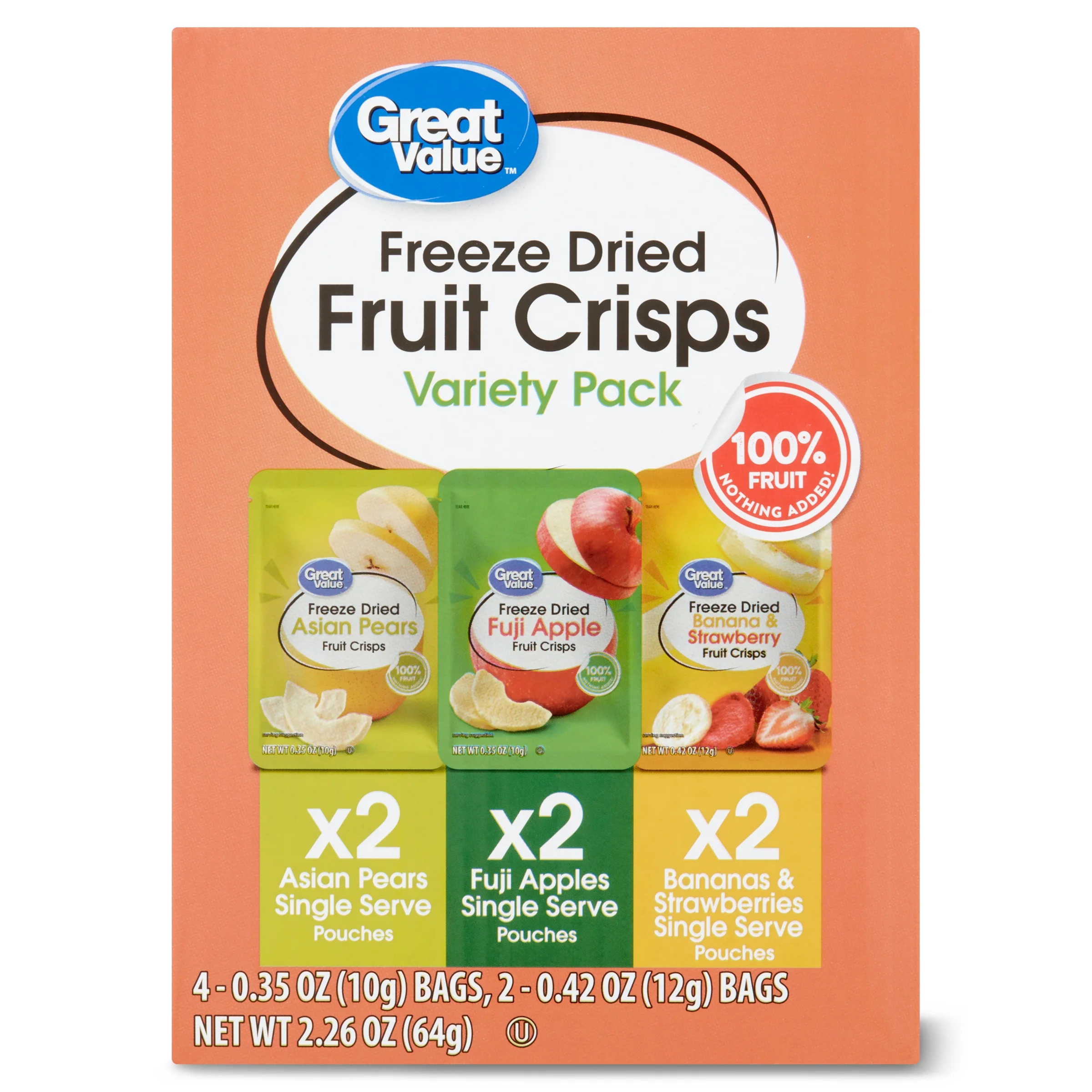 Great Value Freeze Dried Fruit Crisps, Variety Pack, 6 Count, 2.26 oz | Walmart (US)