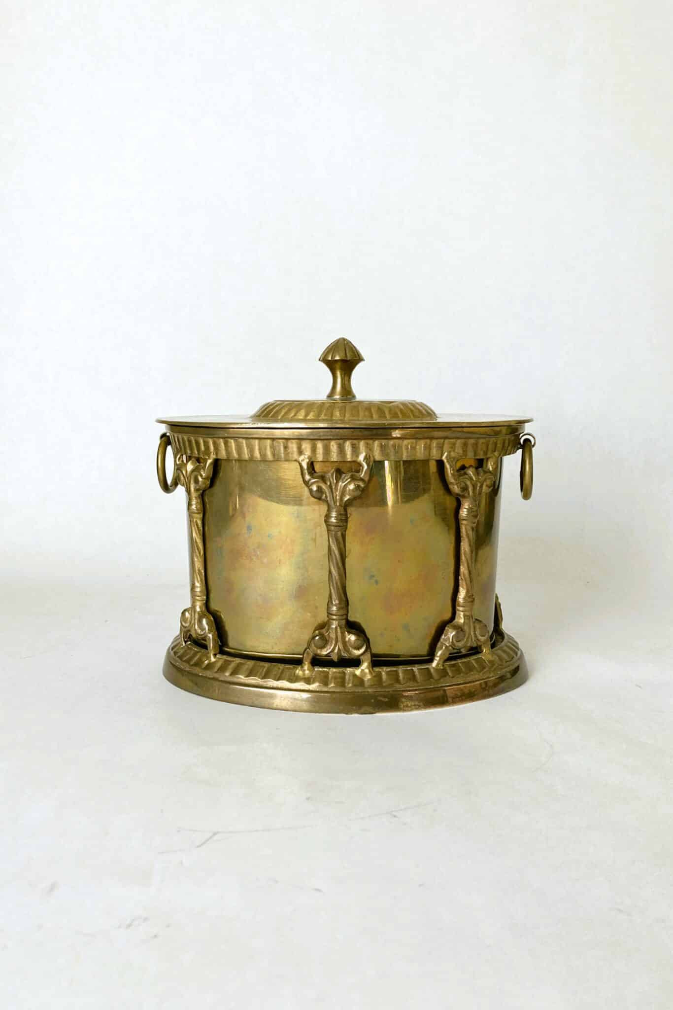 Vintage Hand Crafted Brass Tea Caddy or Biscuit Barrel with Hinged Lid and Removable Caged Insert | Vintage Keepers