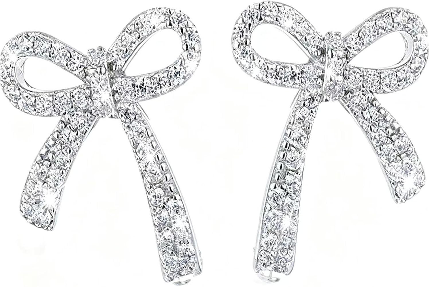Silver Bow Earrings for Women Rhinestone Bow Earrings Sparkling Bowknot Stud Earrings for Birthda... | Amazon (US)