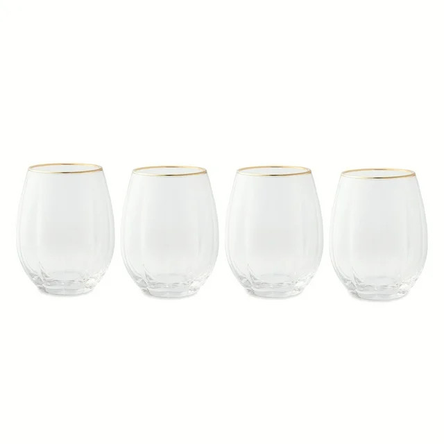 Thyme & Table 4-Pack Scalloped Stemless Wine Glass Set with Gold Trim | Walmart (US)
